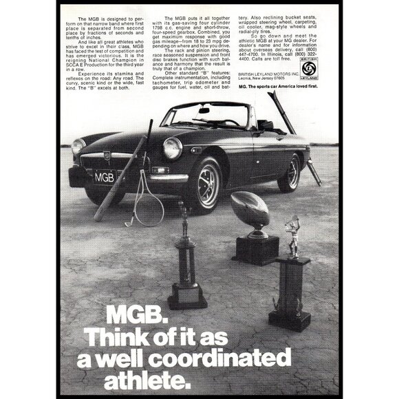 1974 MG MGB Convertible Roadster Vintage Print Ad Sports Tennis Golf Wall Art - Picture 1 of 1
